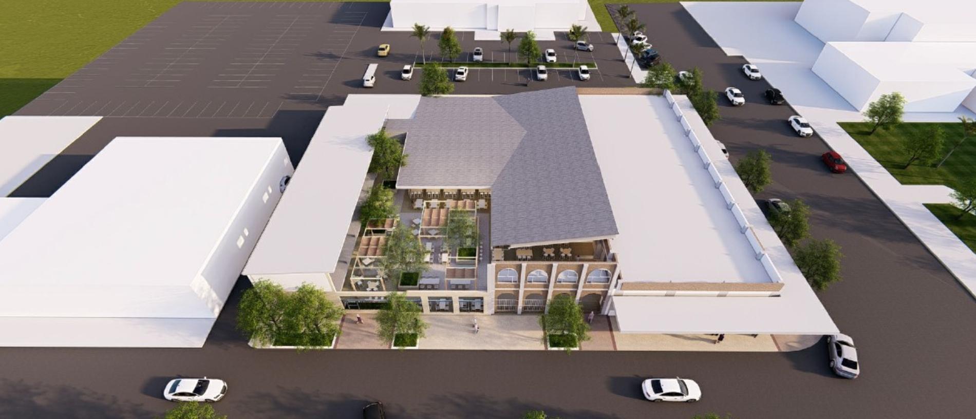 Aerial 3D perspective of the proposed new Leichhardt Hotel. Renders: Buchan