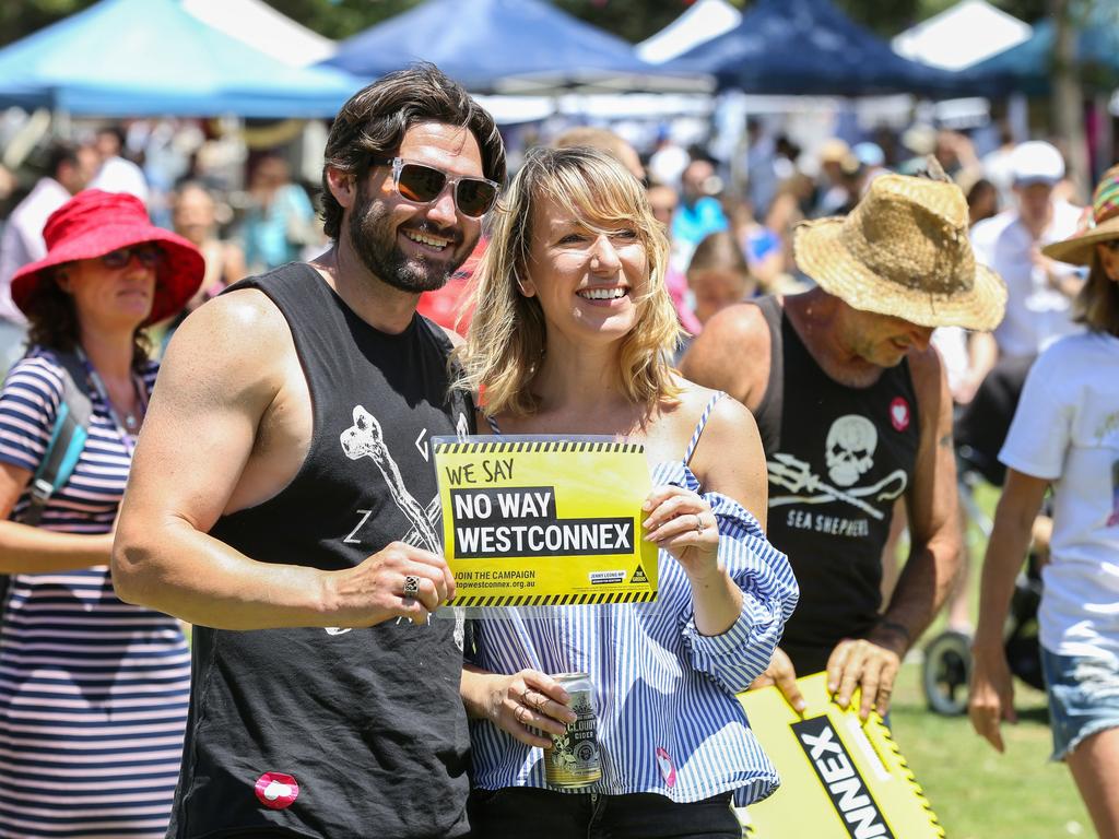 West Connex protesters respond to Jenny Leong’s shout out to the crowd. Picture: Jess Husband.