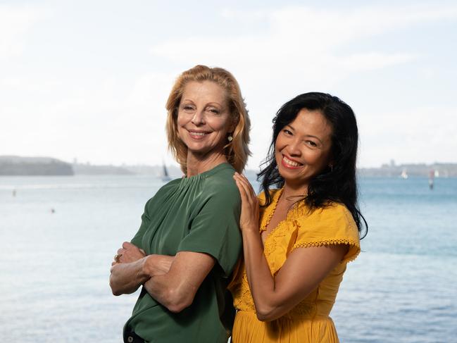 Heather Mitchell and Lena Cruz at Shark Beach. Picture: Monique Harmer