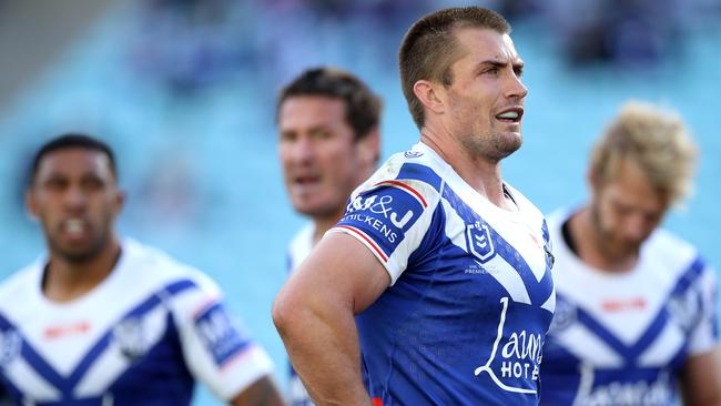 Kieran Foran of the Bulldogs looks on during the round 15 NRL match between the Canterbury Bulldogs and the New Zealand Warriors at ANZ Stadium.