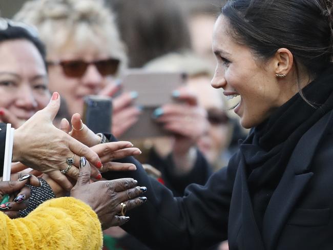 Meghan Markle meets fans as she arrives with Britain’s Prince Harry for a visit to Cardiff Castle in Cardiff, Wales, Thursday, Jan.18, 2018. Picture: AP