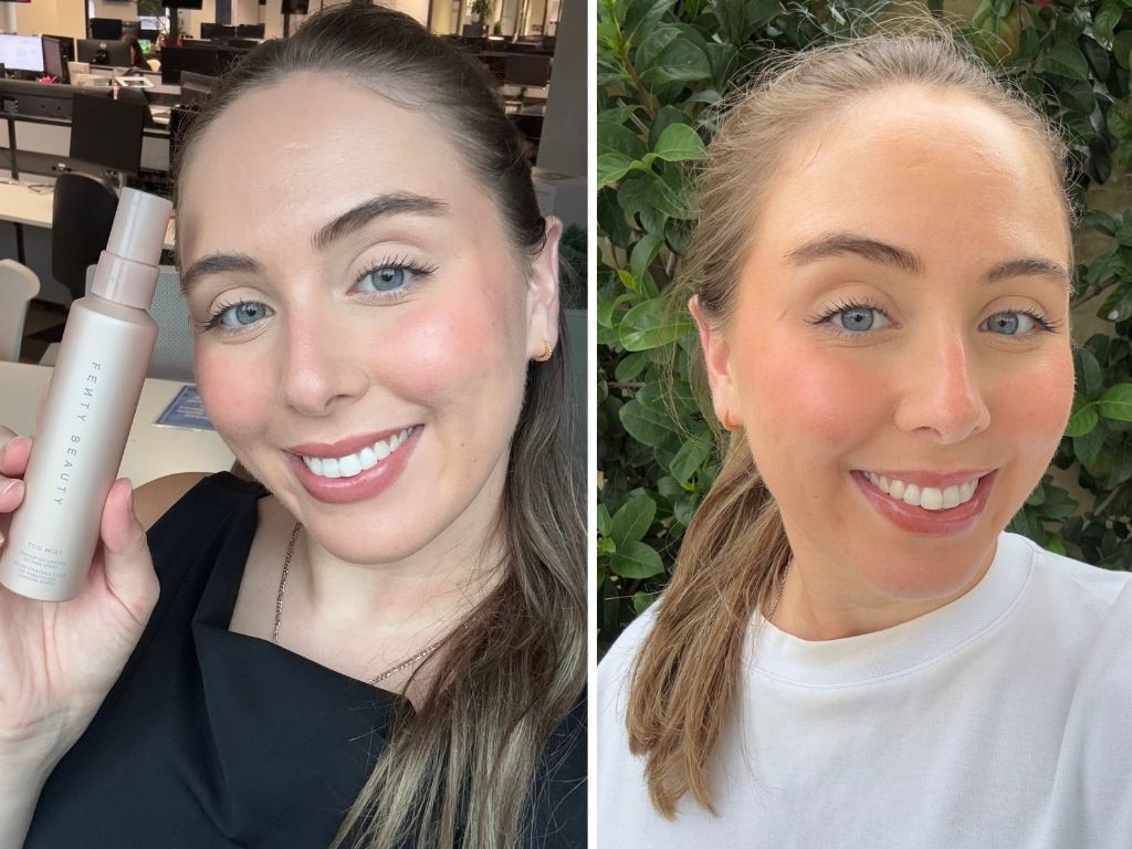 Here's what my makeup looked like in the morning at 7am (left) and after a 12 hour day including work and pilates (right).