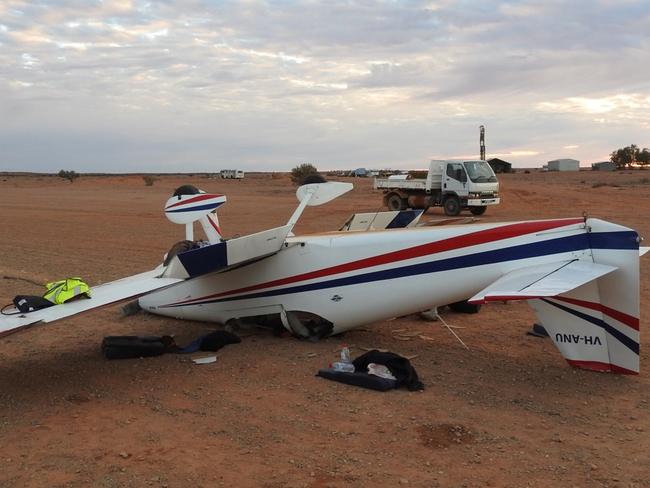 image of crashed plane at William Creek after the pilot and his passenger were removed for treatment. Picture: South Australian Police.