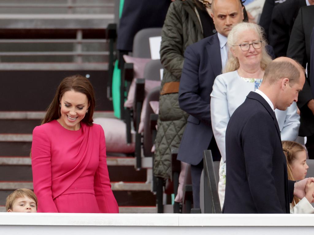 Prince Louis of Cambridge, Catherine, Duchess of Cambridge, Prince William, Duke of Cambridge and Princess Charlotte of Cambridge attend the Platinum Pageant. Picture: Getty Images