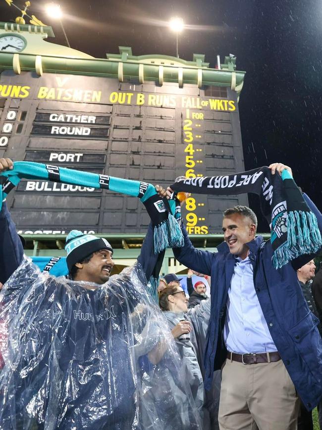 Peter Malinauskas with a Port Adelaide fan at Adelaide Oval, 15th April 2023 for Gather Round. Picture: Facebook