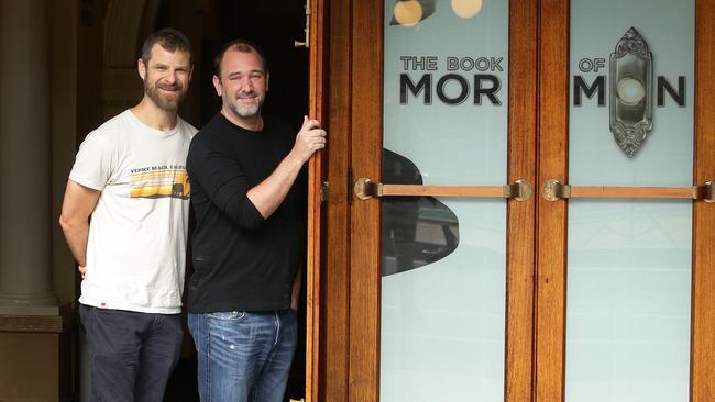 Matt Stone and Trey Parker in Melbourne for the 2017 premiere of their musical Book of Mormon. Picture: Andrew Tauber