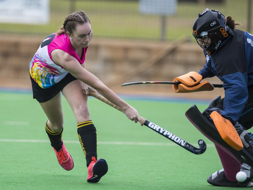 Ailish Mahony of Gold Coast against Tweed in Hockey Queensland Championships at Clyde Park, Sunday, May 2, 2021. Picture: Kevin Farmer