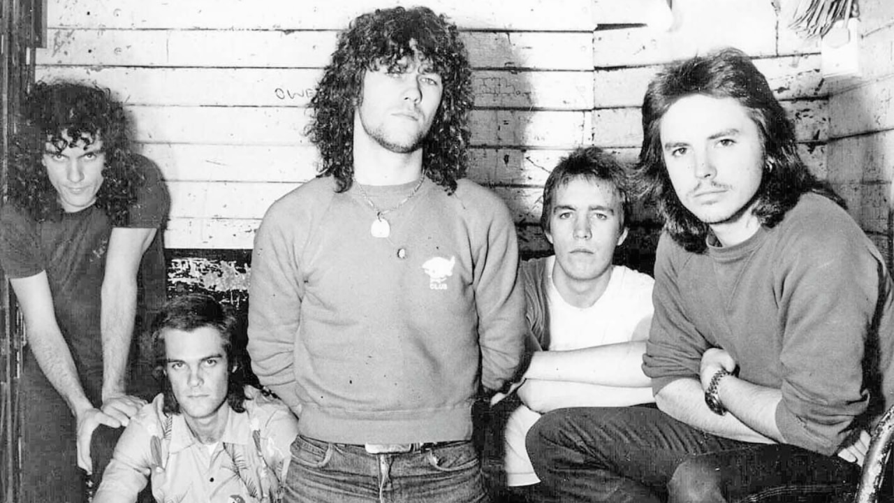 1978 photo of Cold Chisel band members L-R Ian Moss, Don Walker, Jimmy Barnes, Steve Prestwich & Phil Small. Picture: Supplied