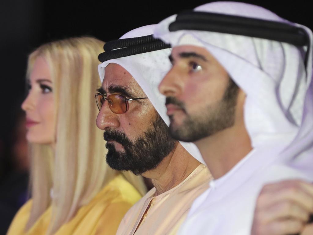 Ivanka Trump, sheik Mohammed bin Rashid Al Maktoum, and Dubai Crown Prince, sheik Hamdan bin Mohammed bin Rashid Al Maktoum, pictured last month. Picture: AP
