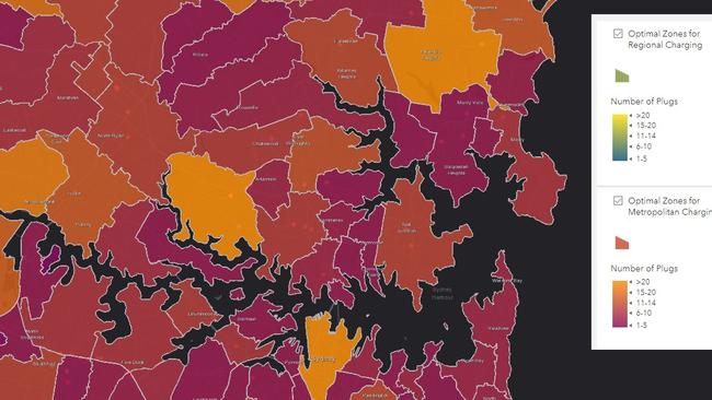 The optimal zones for charging by 2031. Picture: NSW government