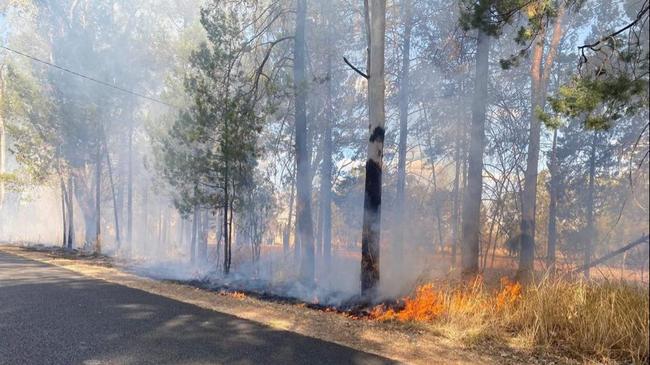 FIRE BURNING: A small grass fire has broken on on Gormleys Rd Chinchilla. Picture: Peta McEachern