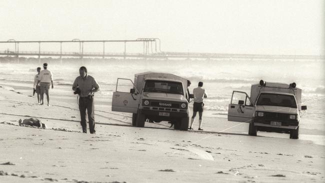 The scene at The Spit where Robert Girvan’s body was found. Picture: Glenn Hampson.