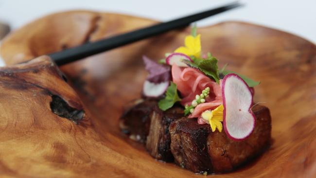 The nraised lamb belly at Wasabi. Picture: Lachie Millard