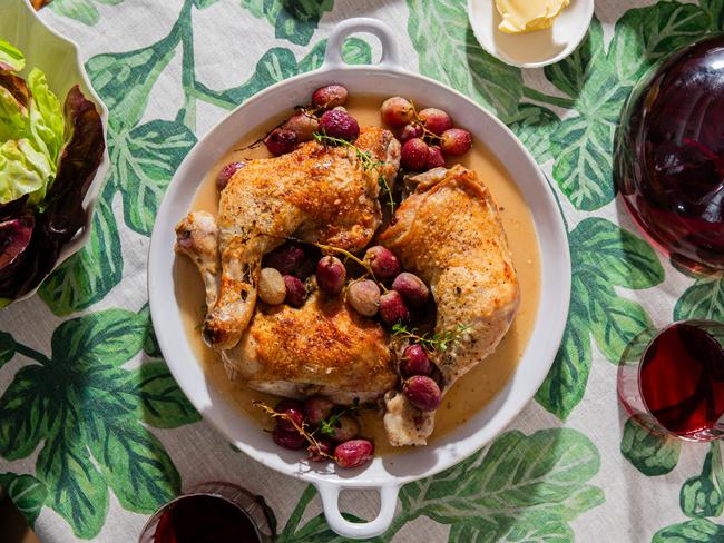 EMBARGO FOR TWAM, 16 NOVEMBER 2024. FEE MAY APPLY. TWAM Food. White Wine Chicken, jelly, grapes. Recipe by Lizzie Hewson. Photo: Nikki To / TWAM