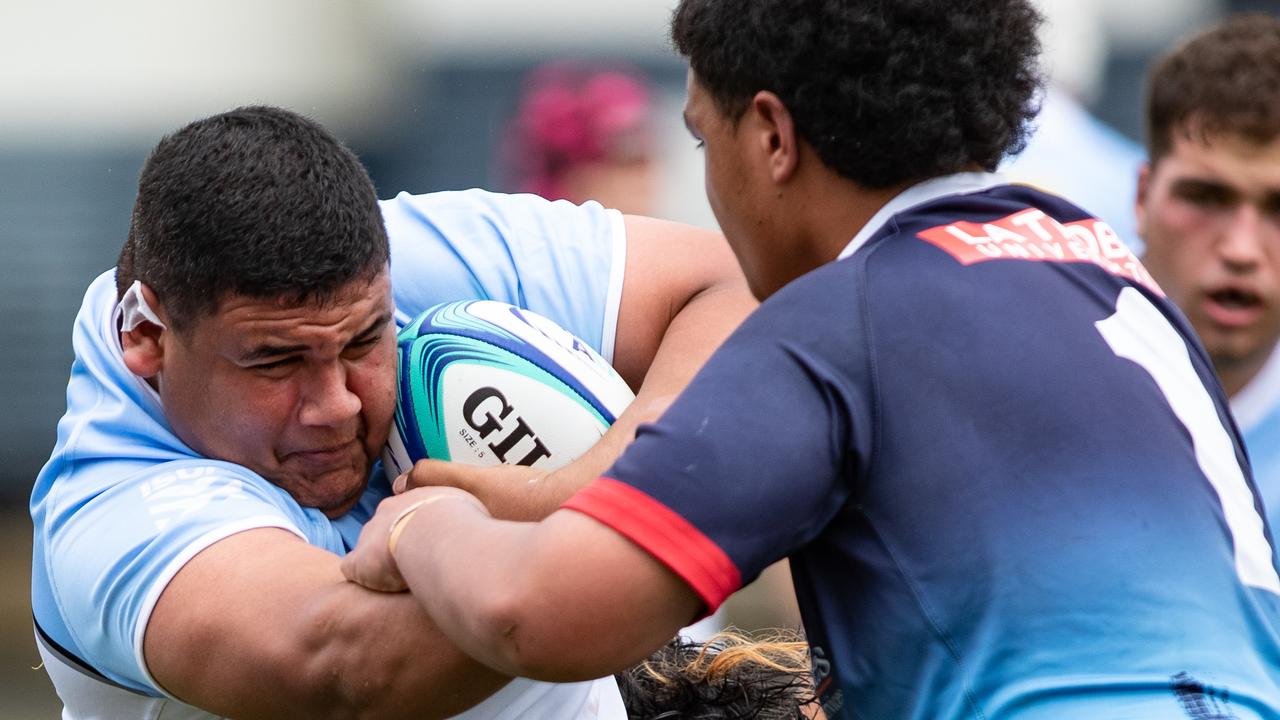 Edwin Langi playing for the Waratahs in Super Rugby U16s. Pics: Julian Andrews