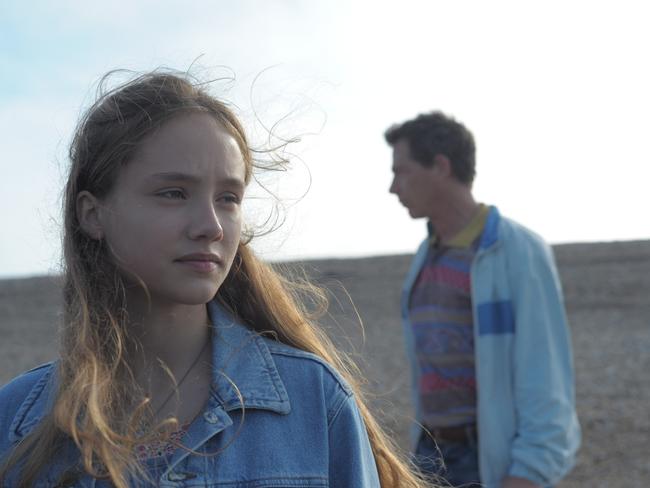 Ruby Stokes (as the young Una) and Ben Mendelsohn in Una. Picture: Supplied