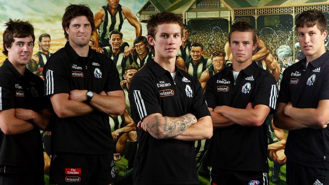 Collingwood’s 2009 draft class (from left) Steele Sidebottom, Leigh Brown, Dayne Beams, Luke Rounds and Jarrad Blight.