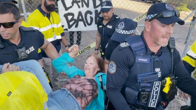 Binybara Camp protesters were removed from the Lee Point development site as land clearing begins on Tuesday, April 30. Picture: Zizi Averill