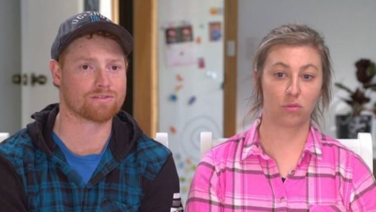 Adelaide couple Sarah and Aaron told A Current Affair they have been living in fear after Sarah’s MyGov account was hacked last year. Picture: Nine