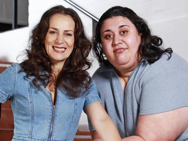 DAILY TELEGRAPH. SEPTEMBER 27, 2022.Pictured at the Belvoir Theatre in Surry Hills today is Chanella Macri and Lucia Mastrantone, who will play Josie and her mother Christina in upcoming production of Looking For Alibrandi. Picture: Tim Hunter.