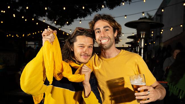 Will Potter and Johnny Davidson of Marrickville enjoying a beer before the match. Picture: NCA NewsWire/ Brendan Read