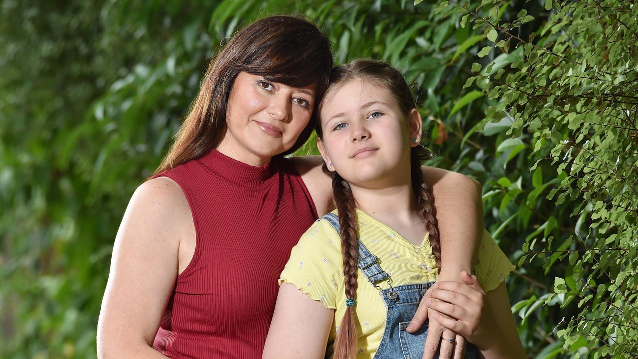 Sofia, 11, with her mum Marina, has had to learn to walk again. Picture: Nicki Connolly