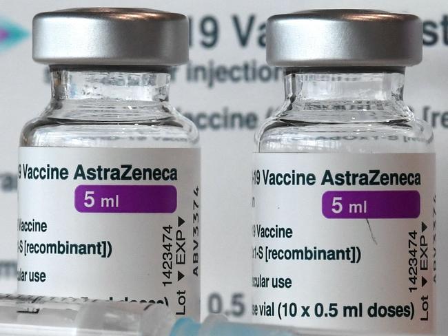 CORRECTION / Vials with the AstraZeneca COVID-19 vaccine against the novel coronavirus are pictured at the vaccination center in Nuremberg, southern Germany, on March 18, 2021. - Germany on March 15 halted the use of AstraZeneca's coronavirus vaccine after reported blood clotting incidents in Europe,  saying that a closer look was necessary. (Photo by Christof STACHE / AFP) / âThe erroneous mention[s] appearing in the metadata of this photo by Christof STACHE has been modified in AFP systems in the following manner: [AstraZeneca] instead of [AstraZenaca]. Please immediately remove the erroneous mention[s] from all your online services and delete it (them) from your servers. If you have been authorized by AFP to distribute it (them) to third parties, please ensure that the same actions are carried out by them. Failure to promptly comply with these instructions will entail liability on your part for any continued or post notification usage. Therefore we thank you very much for all your attention and prompt action. We are sorry for the inconvenience this notification may cause and remain at your disposal for any further information you may require.â