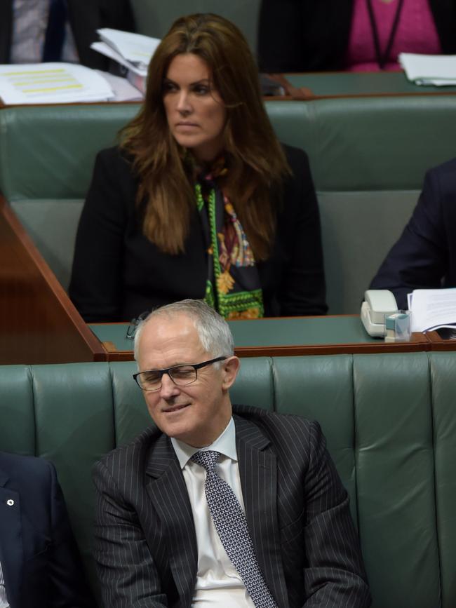 Then communications minister Malcolm Turnbull and Credlin in parliament in 2015.