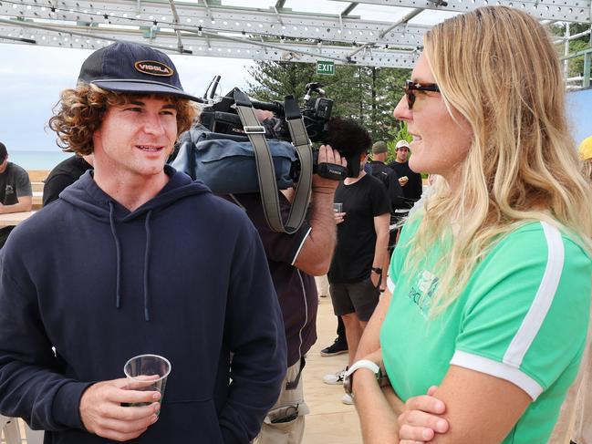 Liam O'Brien and Stephanie Gilmore chatting ahead of the Gold Coast Pro. Picture: Glenn Hampson