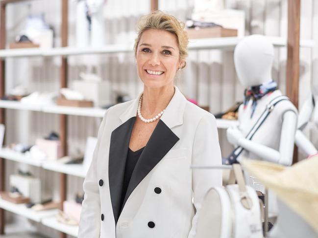 Country Road MD Elle Roseby poses in the newly opened retail store at Chadstone Shopping Centre, Melbourne, August 15, 2019. The Chadstone store is only the second to achieve a 5-Star Green Star Design Review environmental rating, with tables made from recycled yoghurt containers, among other materials and energy & systems considerations. Photo Stefan Postles/ News Corp