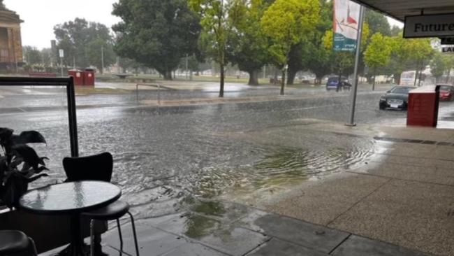 Flooding in Colac on January 6 after a heavy downpour, as pictured from the Cow Lick Bookshop. Picture: Cow Lick Bookshop