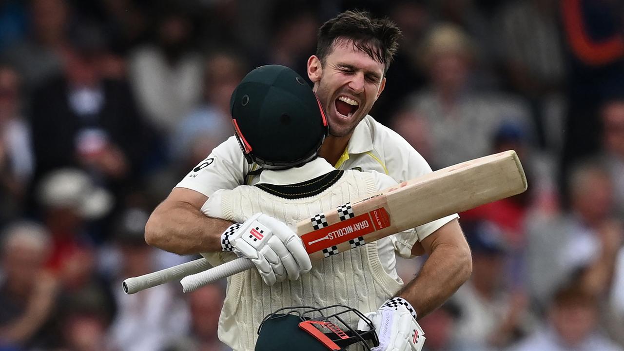 Australia's Mitchell Marsh celebrates a brilliant century at Leeds during his return Test in the Ashes. Picture: Getty