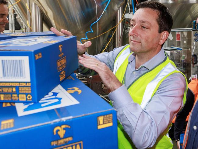 MELBOURNE, AUSTRALIA - NewsWire Photos NOVEMBER 16, 2022: Leader of the Liberal Party, Matt Guy during a tour of Bad Shepherd Brewing Co in Cheltenham ahead of a media announcement. Picture: NCA NewsWire / Aaron Francis