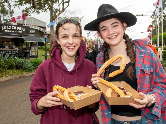 Ready to indulge in delightful show fare, Kaleesha Hall and Leila Johnston. Heritage Bank Toowoomba Royal Show.Saturday April 20th, 2024 Picture: Bev Lacey