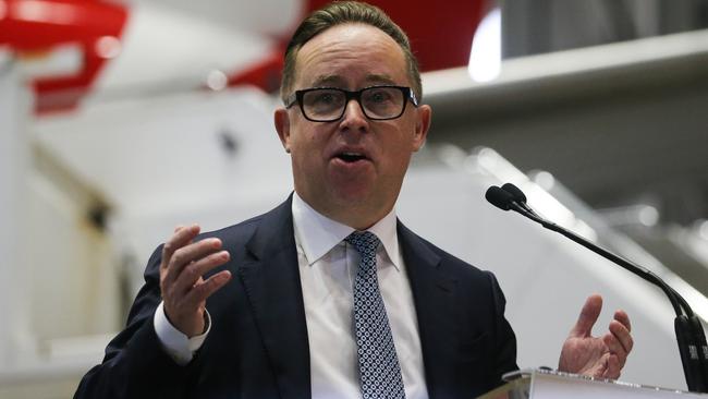 Former Qantas CEO Alan Joyce gives a speech at the launch of the Qantas ‘Yes’ Campaign in Sydney. Picture: NCA Newswire / Gaye Gerard