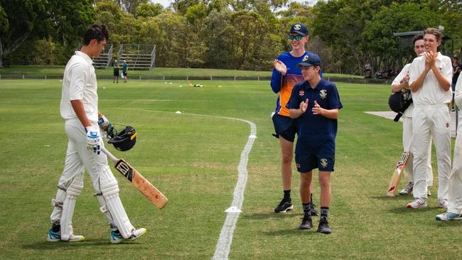 Marist College Ashgrove batsman Jack O’Neill after his innings in 2019. Image courtesy of Chris Mackie.