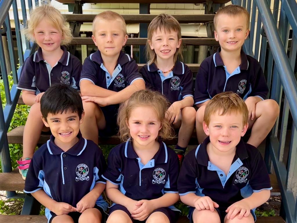 Morven State School Year 1 students Jazza, Kade, Fletcher, Beau with prep students Gregory, Patty and Lyle.