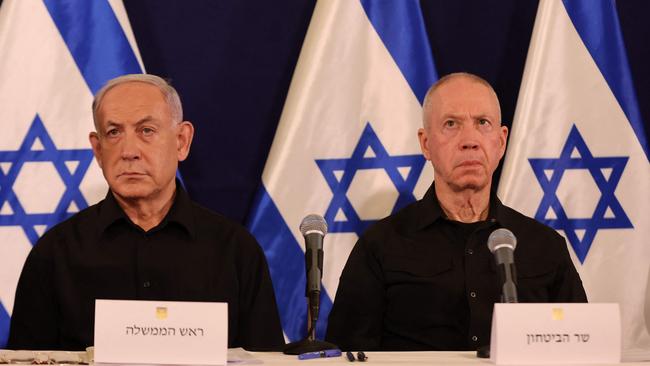 Israeli Prime Minister Benjamin Netanyahu and then defence minister Yoav Gallant in October 2023. Picture: Pool/AFP