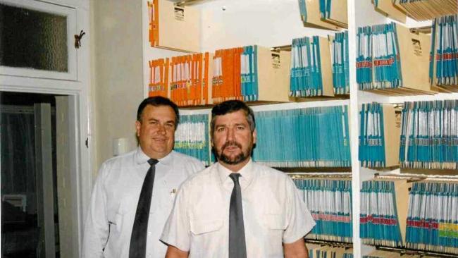 BEGINNINGS: Peter McKenzie and Paul Munson in the early days of their business, Darling Downs Insurance Brokers. Picture: Contributed