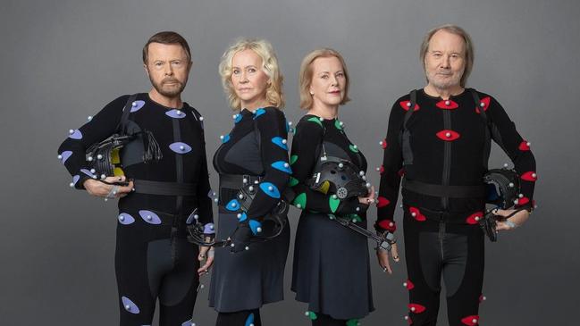 ABBA members Bjorn, Agnetha, Anni-Frid and Benny in motion capture suits for their new album and show Voyage. Picture: Baillie Walsh