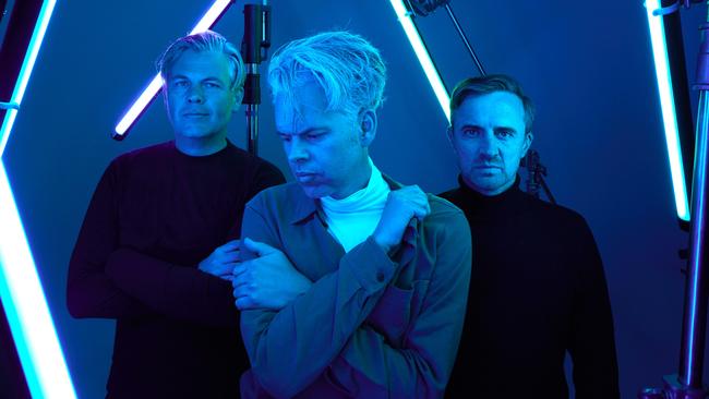 Australian dance music trio Pnau, whose sixth album 'Hyperbolic' will be released on Friday, March 22 2024. L-R: Sam Littlemore, Nick Littlemore, Peter Mayes. Picture: Cybele Malinowski