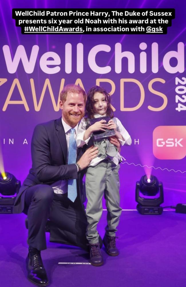 Prince Harry with WellChild Award winner Noah Nicholson. Picture: Instagram/WellChild