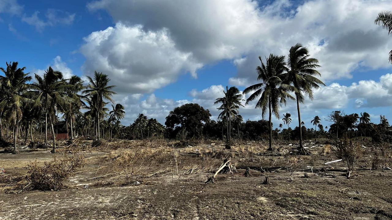 This handout photo released courtesy of Tonga's Minister for Trade and Economic Development shows destruction along the western beaches of Tonga's main island of Tongatapu from Hatafu to Vakaloa.