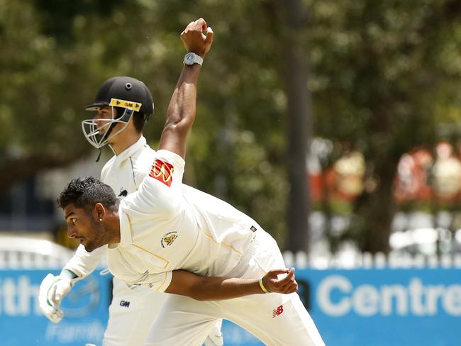 First Grade Cricket, Fairfield versus Penrith (batting) at Howell Oval at Penrith. Bowling is Gurinder Sandhu.