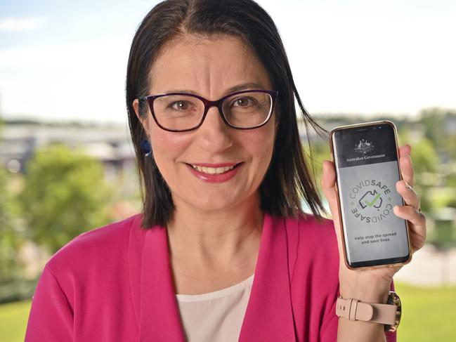 Jordan MP Charis Mullen with COVIDSafe app. Picture: Cordell Richardson