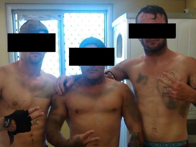 Christopher Stephen Stanley, Scott John Gazzignato and Derrick Michael Crosswell. Unnamed prison inmate. Images from phones that have been smuggled into Risdon Prison. WARNING - Check with Editor before publishing names.