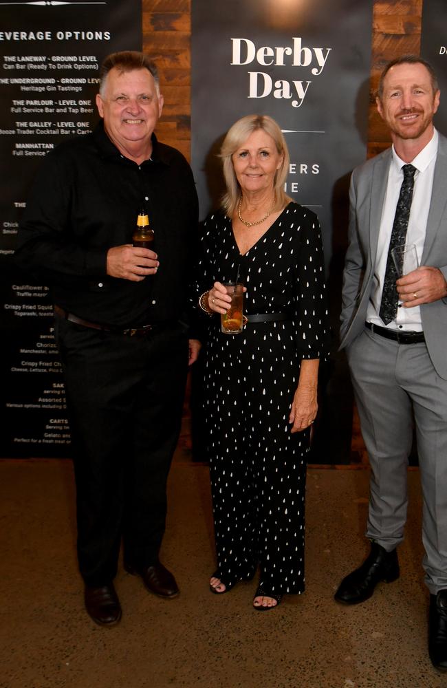 Derby Day celebrations at Flinders Lane. Kent and Deb Beal and Michael Locke. Picture: Evan Morgan