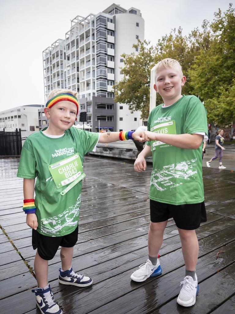 HOBART AIRPORT MARATHON 2024 Charlie Shields and Travis Shields. Picture: Caroline Tan