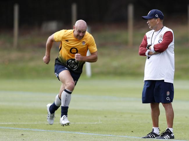 England coach Eddie Jones (R) has included scrum-half Willi Heinz in his World Cup squad. Picture: Adrian Dennis/AFP