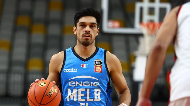 GOLD COAST, AUSTRALIA - SEPTEMBER 12: Shea Ili of United in action during the 2024 NBL Blitz match between Melbourne United and Illawarra Hawks at Gold Coast Sports and Leisure Centre on September 12, 2024 in Gold Coast, Australia. (Photo by Chris Hyde/Getty Images)